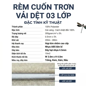 Rèm cuốn trơn vải dệt 3 lớp SQ73 6 thong so cuon tron 3 lop