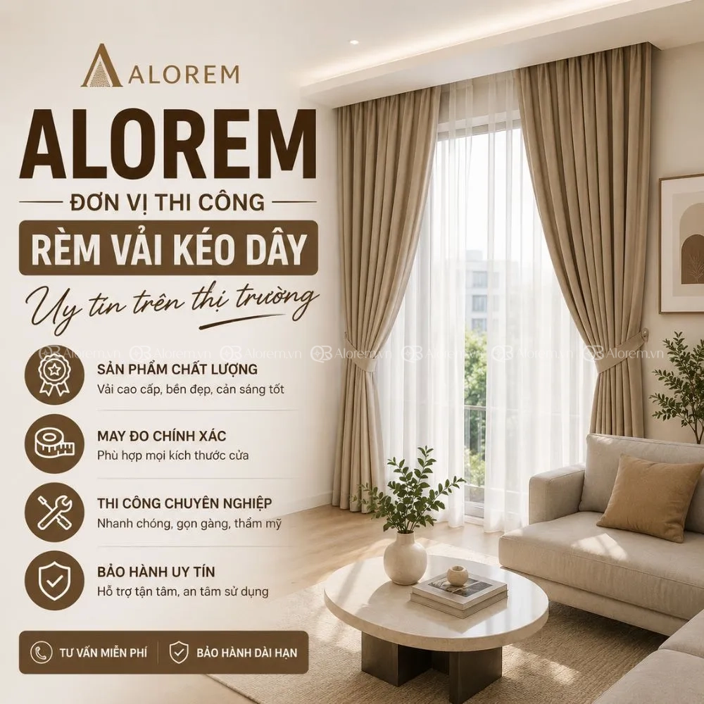 Rèm vải kéo dây thi công giá Rẻ tại nhà 19 rèm vải kéo dây