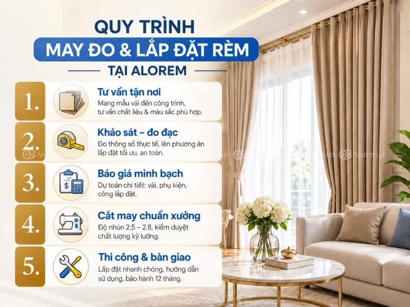 Quy trình may đo và lắp đặt rèm vải tại Alorem